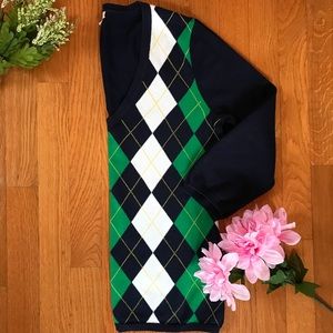 Classic Argyle J. Crew 3/4 Sleeve Sweater